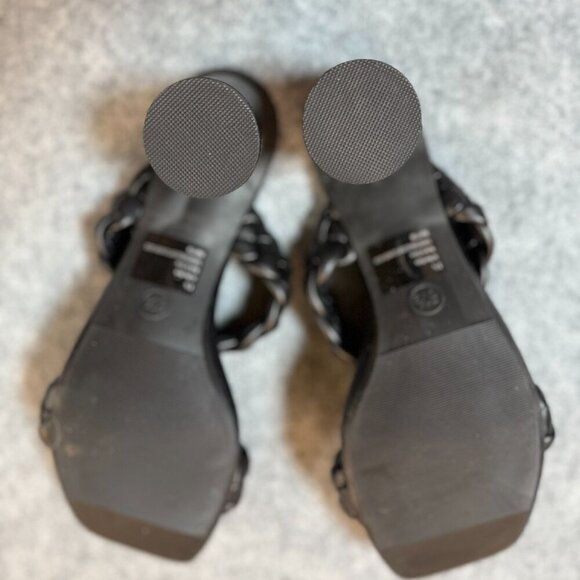 A New Day Basil Womens US 8.5 Slide Sandals Black Leather Braided Double Strap - Picture 3 of 6